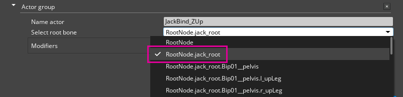  Specify the root bone for the actor. 