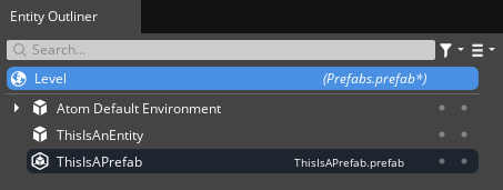 An entity and a prefab in Entity Outliner.