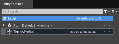 A new prefab instance in Entity Outliner.