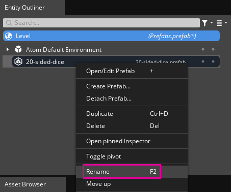 Renaming a prefab.