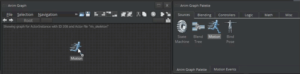 Drag the Motion node to the animation graph.