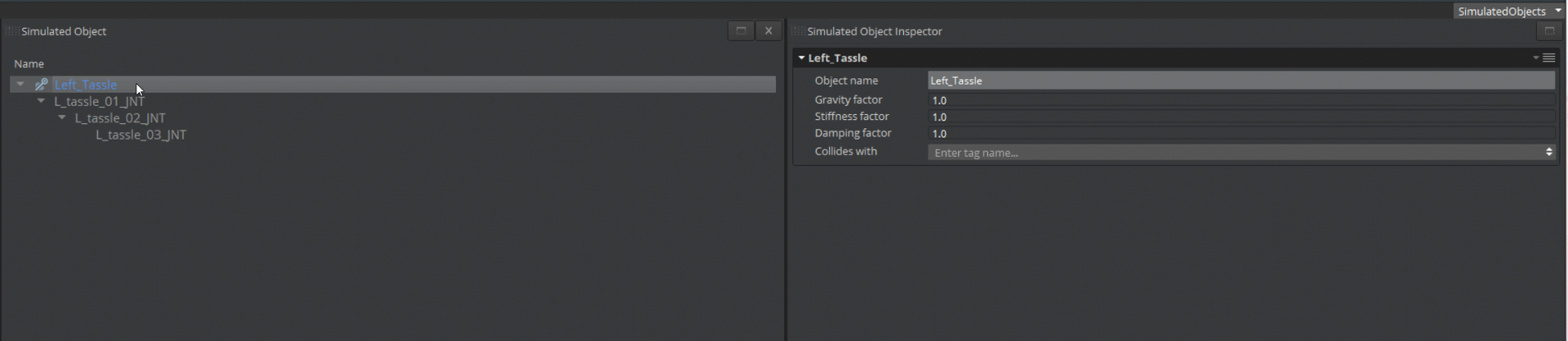 Review the properties for the simulated object and specify whether to pin them.