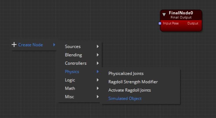 Create a simulated object node in the BlendTree0 node.