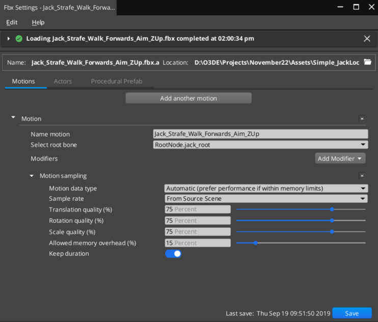 The Scene Settings Motions tab.