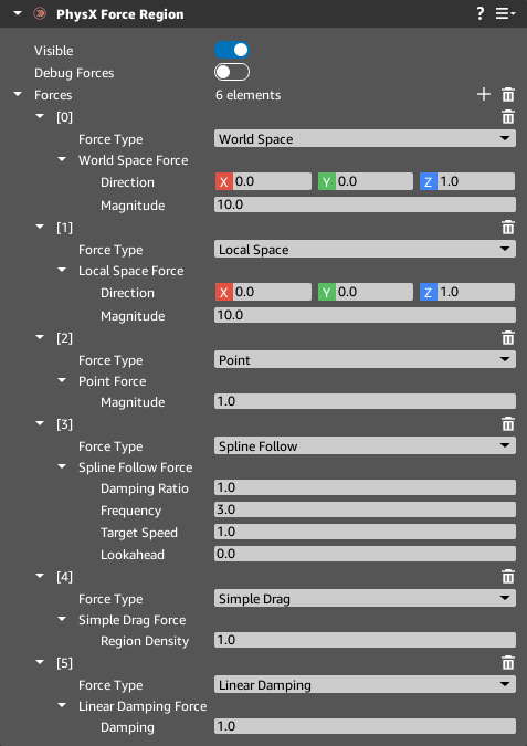 Force Region component properties.