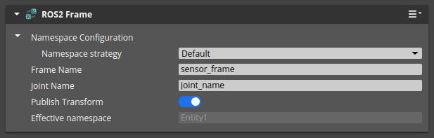 ROS 2 Frame component properties - default namespace