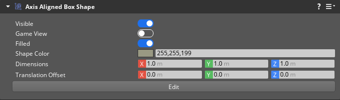 Axis Aligned Box Shape component properties