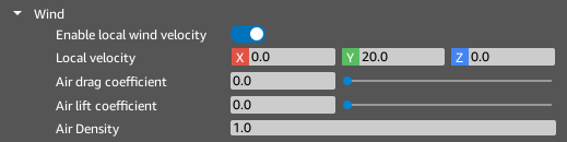 Wind properties of the Cloth component