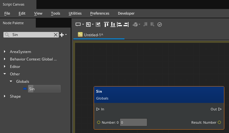 Sin function available as a Script Canvas node