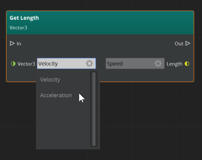 Change the variable in a variable reference by choosing the gear button next to the variable name on the data pin and selecting a different variable from the list.